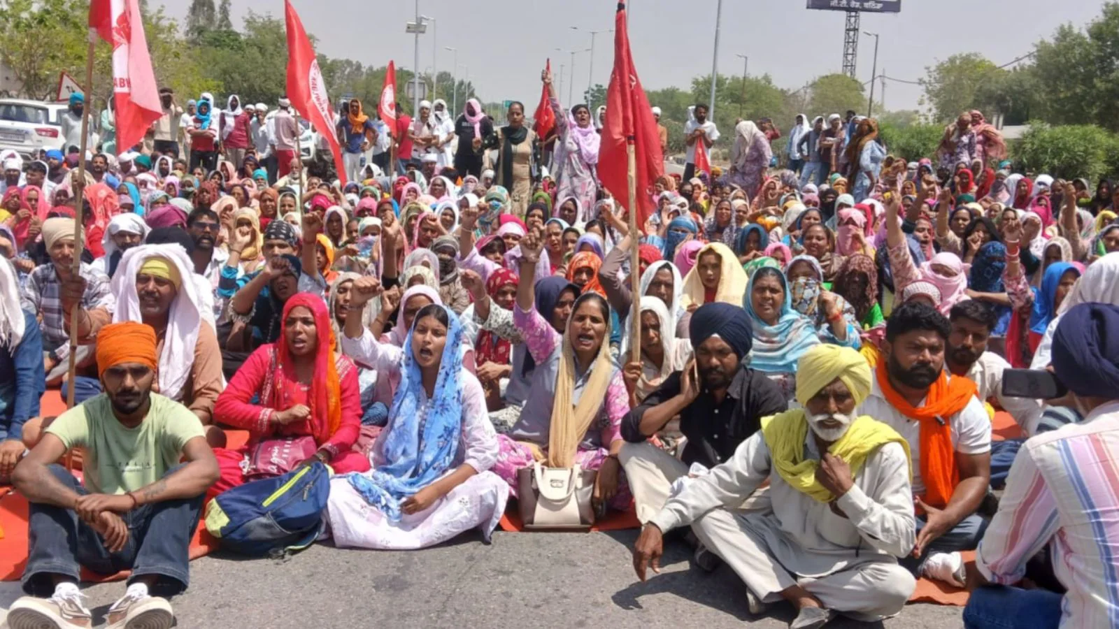 Women workers at a textile factory protest